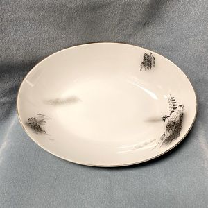 Fukagawa Serving Bowl with Black Mountains and Pagota